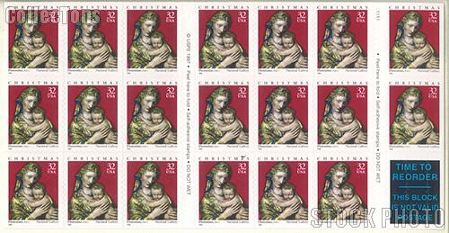 1998 Christmas - Madonna and Child 32 Cent US Postage Stamp Unused Booklet of 20 Scott #3244