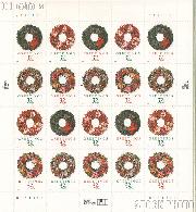 1998 Christmas - Wreaths 32 Cent US Postage Stamp Unused Sheet of 20 Scott #3249-#3252