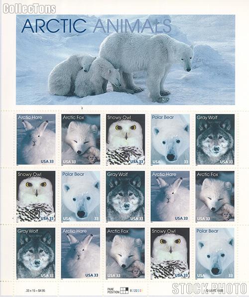 1999 Arctic Animals 33 Cent US Postage Stamp MNH Sheet of 15 Scott #3288-#3292
