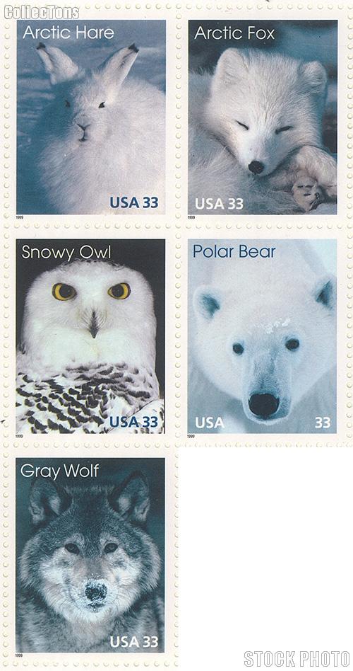1999 Arctic Animals 33 Cent US Postage Stamp MNH Sheet of 15 Scott #3288-#3292