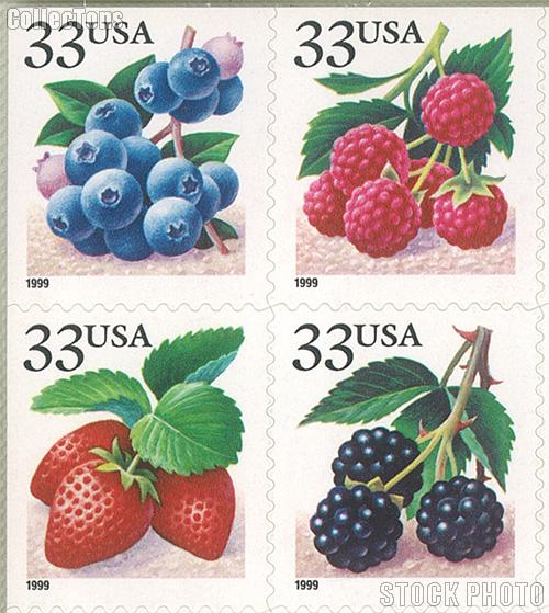 1999 Berries 33 Cent US Postage Stamp Unused Booklet of 20 Scott #3294B - #3297B