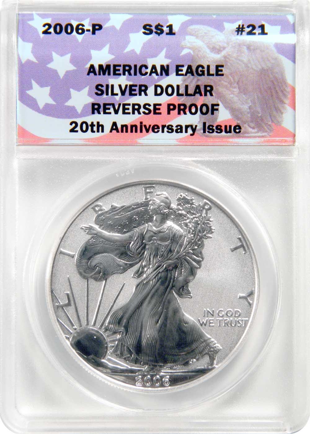 CollecTons Keepers #21: 2006-P Reverse Proof American Eagle Silver Dollar Certified in Exclusive ANACS Holder