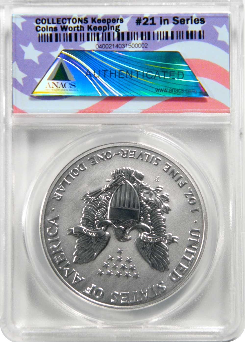 CollecTons Keepers #21: 2006-P Reverse Proof American Eagle Silver Dollar Certified in Exclusive ANACS Holder