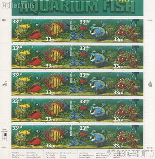 1999 Aquarium Fish - Reef Fish 33 Cent US Postage Stamp Unused Sheet of 20 Scott #3317-#3320