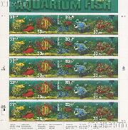 1999 Aquarium Fish - Reef Fish 33 Cent US Postage Stamp Unused Sheet of 20 Scott #3317-#3320
