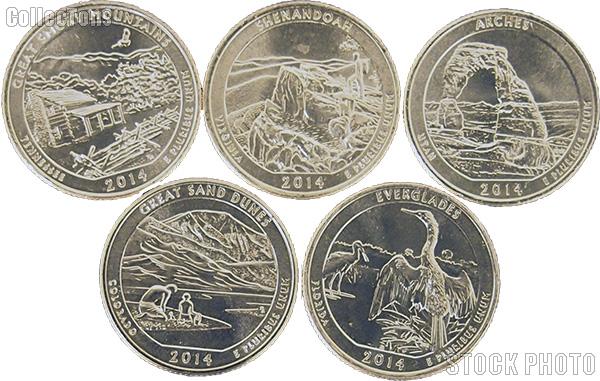 2014 National Park Quarters Complete Set Philadelphia (P) Mint  Uncirculated (5 Coins) TN, VA, UT, CO, FL