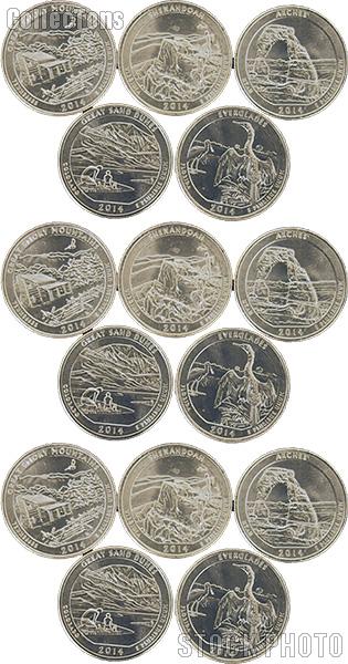 2014 National Park Quarters Complete Set P & D & S Uncirculated (15 Coins) TN, VA, UT, CO, FL