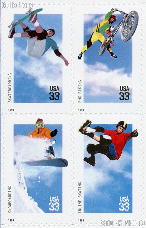 1999 Xtreme Sports 33 Cent US Postage Stamp Unused Sheet of 20 Scott #3321-#3324