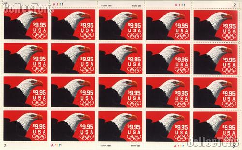 1991 Eagle and Olympic Rings Express Mail $9.95 US Postage Stamp MNH Sheet of 20 Scott #2541