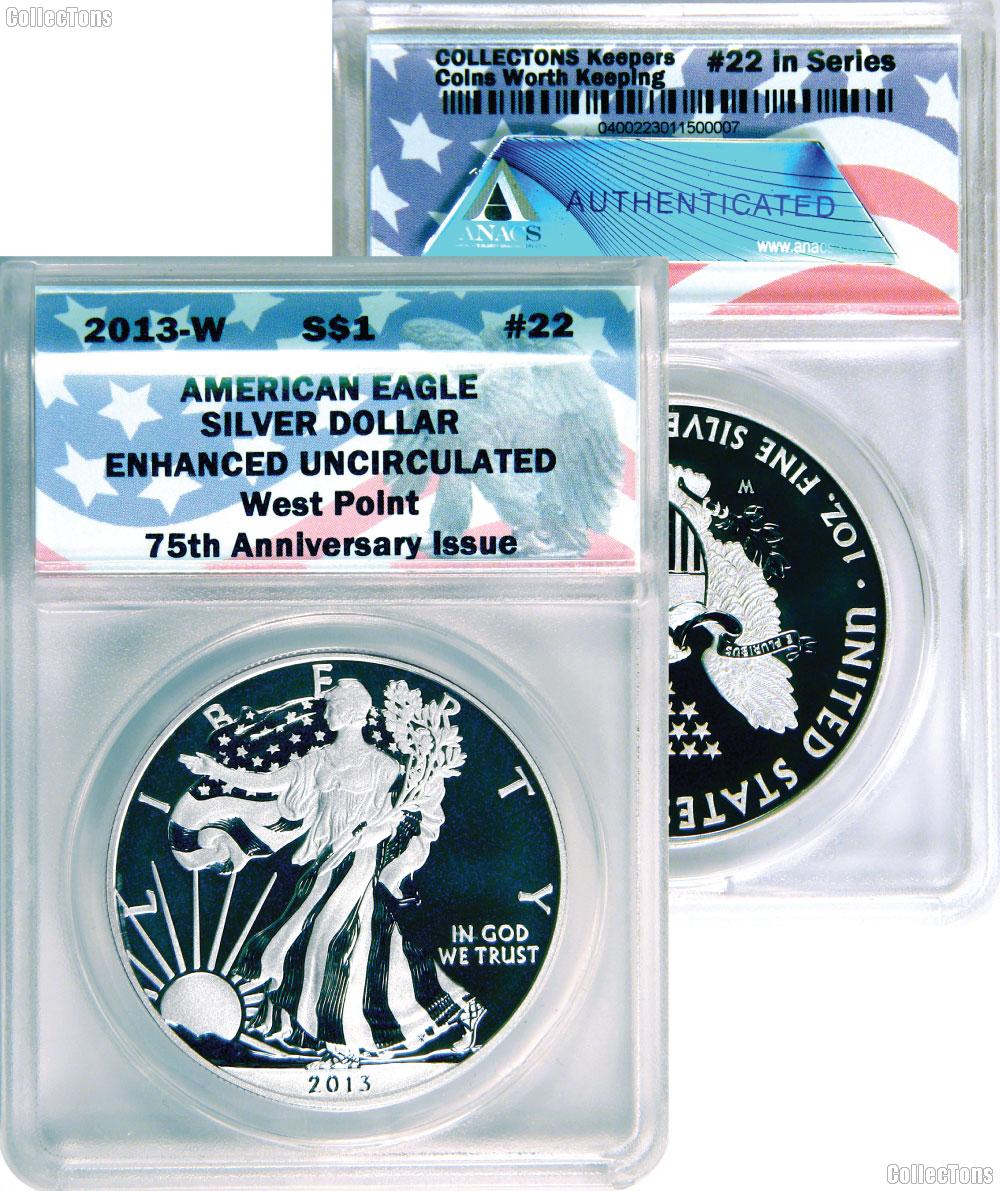 CollecTons Keepers #22: 2013-W American Eagle Silver Dollar Certified in Exclusive ANACS Enhanced Uncirculated Holder