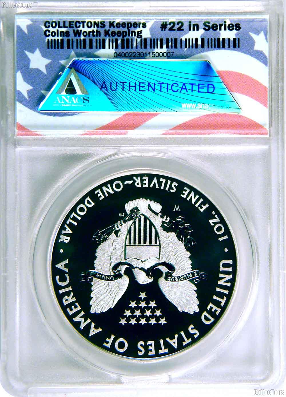 CollecTons Keepers #22: 2013-W American Eagle Silver Dollar Certified in Exclusive ANACS Enhanced Uncirculated Holder