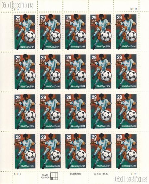 1994 World Cup Soccer Championships 29 Cent US Postage Stamp MNH Sheet of 20 Scott #2834