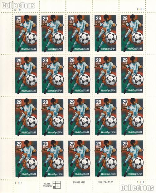 1994 World Cup Soccer Championships 29 Cent US Postage Stamp MNH Sheet of 20 Scott #2834