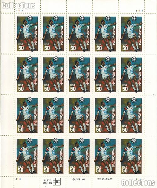 1994 World Cup Soccer Championships 50 Cent US Postage Stamp MNH Sheet of 20 Scott #2836