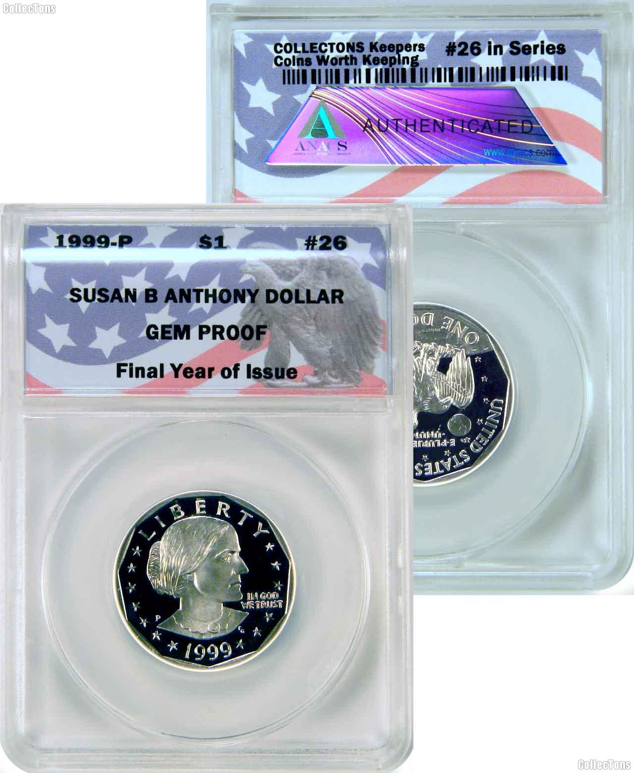 CollecTons Keepers #26: 1999-P Proof Susan B. Anthony Dollar Certified in Exclusive ANACS Holder