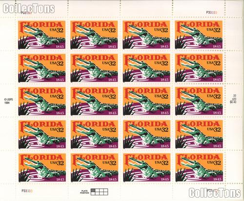 1995 Florida Statehood 32 Cent US Postage Stamp MNH Sheet of 20 Scott #2950