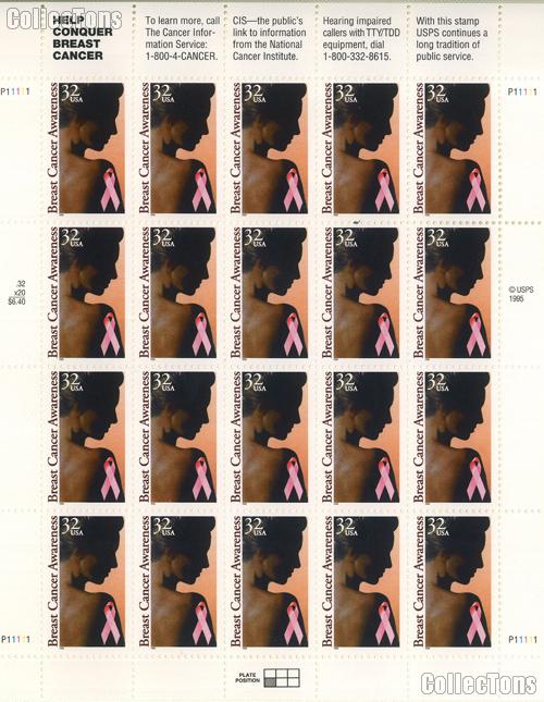1996 Breast Cancer Awareness 32 Cent US Postage Stamp MNH Sheet of 20 Scott #3081