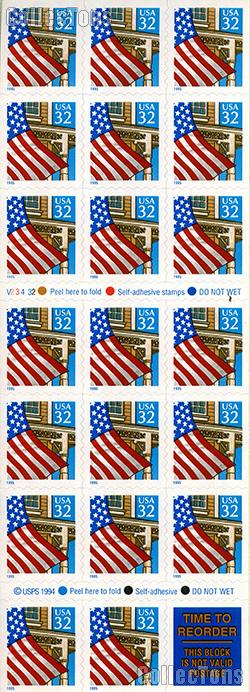 1995 Flag Over Porch 32 Cent US Postage Stamp Unused Booklet of 20 Scott #2920a