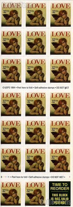 1996 Love Cherub - Love Series 32 Cent US Postage Stamp Unused Booklet of 20 Scott #3030a