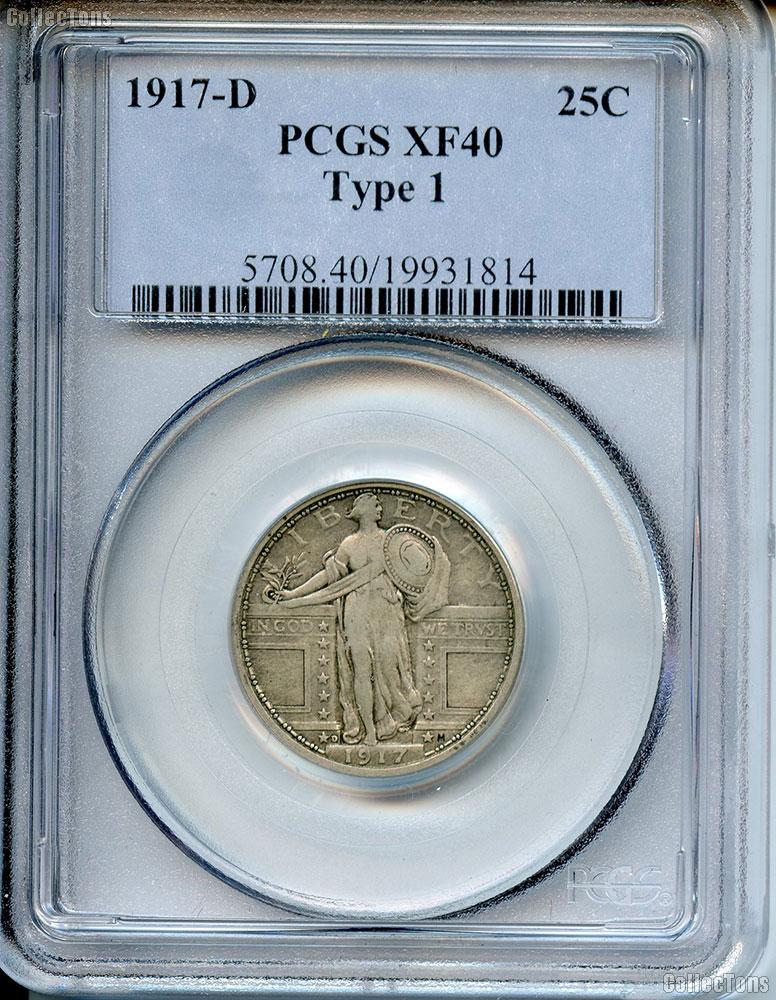 1917-D Standing Liberty Silver Quarter TYPE 1 in PCGS XF 40