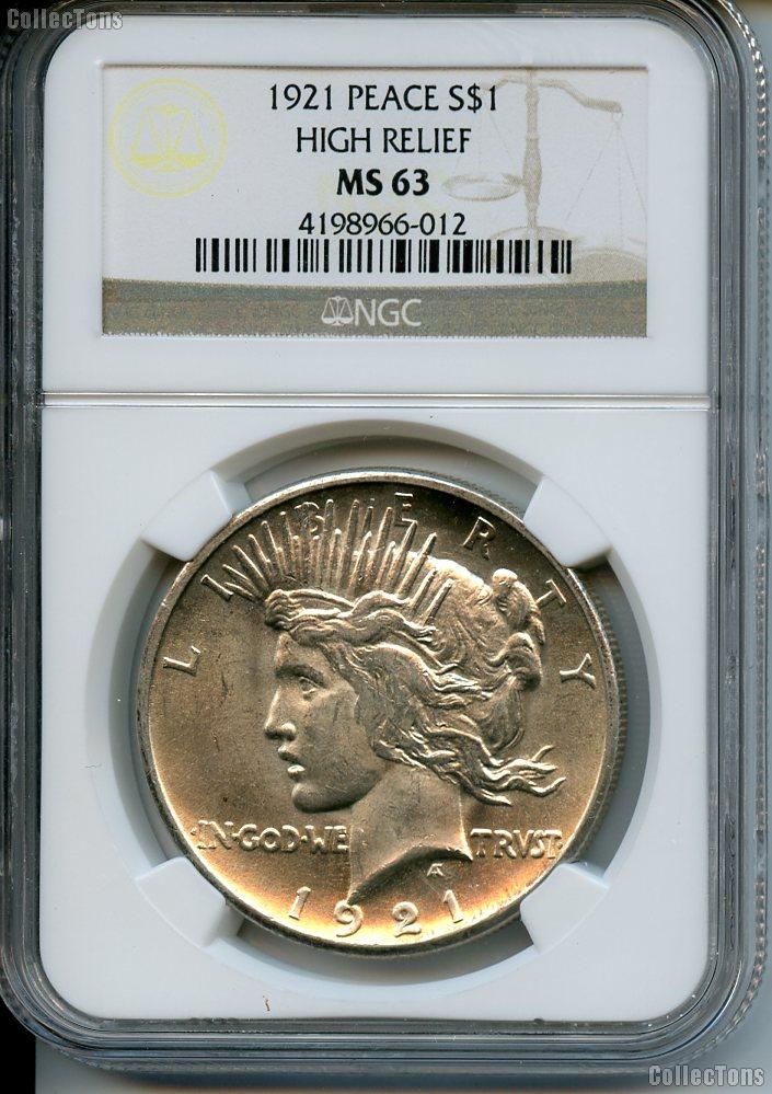 1921 Peace Silver Dollar High Relief KEY DATE in NGC MS 63