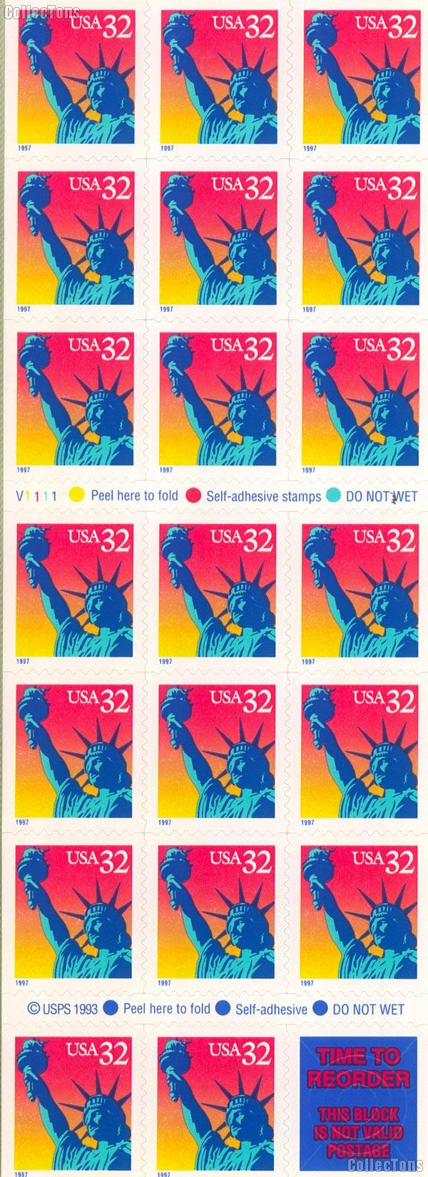 1997 Statue of Liberty 32 Cent US Postage Stamp Unused Booklet of 20 Scott #3122a