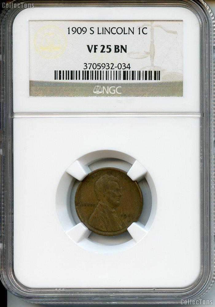 1909-S Lincoln Wheat Cent KEY DATE in NGC VF 25 BN (Brown)