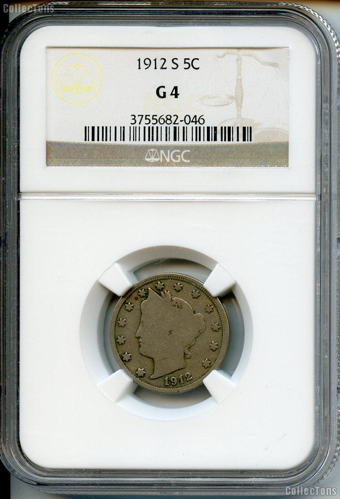 1912-S Liberty Head V Nickel KEY DATE in NGC G 4