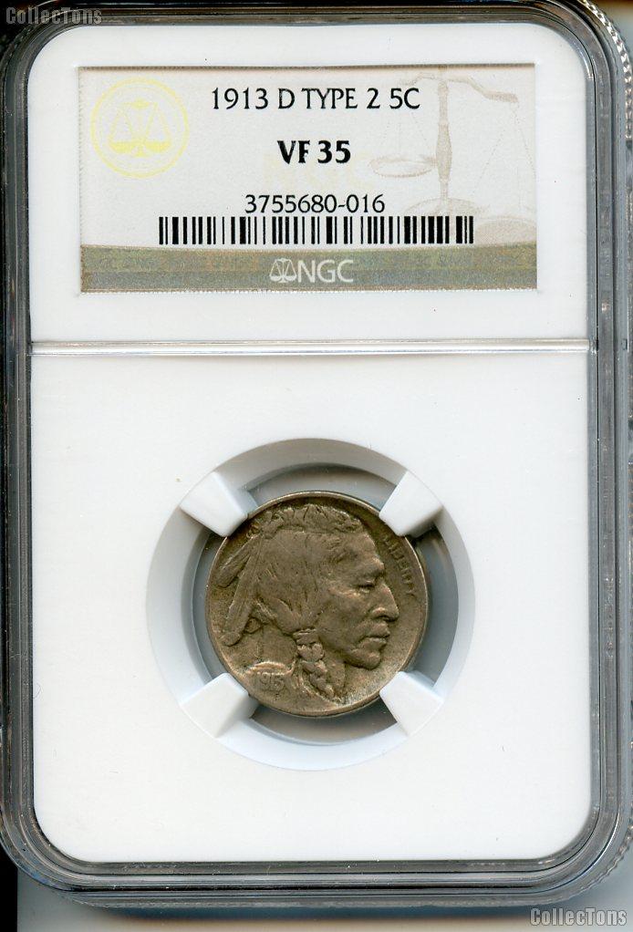 1913-D Type 2 Buffalo Nickel in NGC VF 35