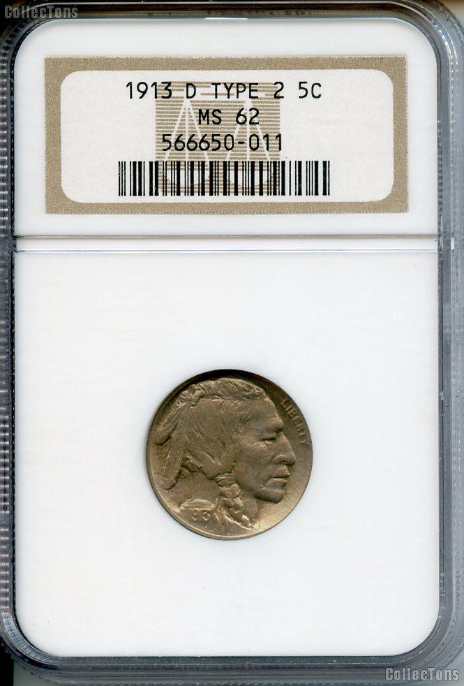 1913-D Type 2 Buffalo Nickel in NGC MS 62