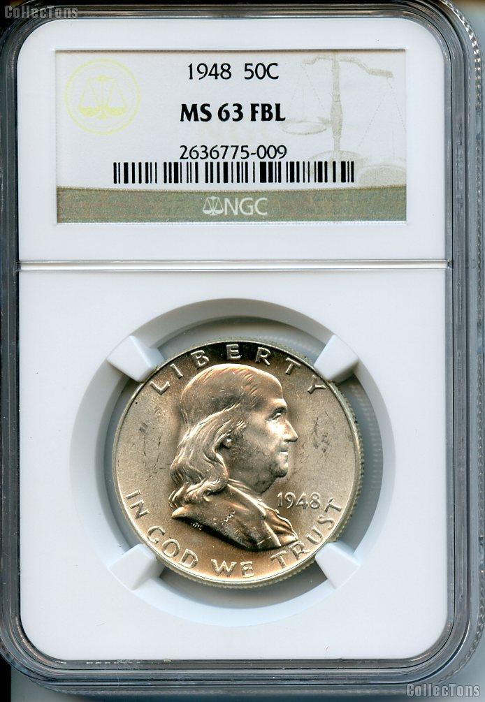 1948 Franklin Silver Half Dollar in NGC MS 63 FBL