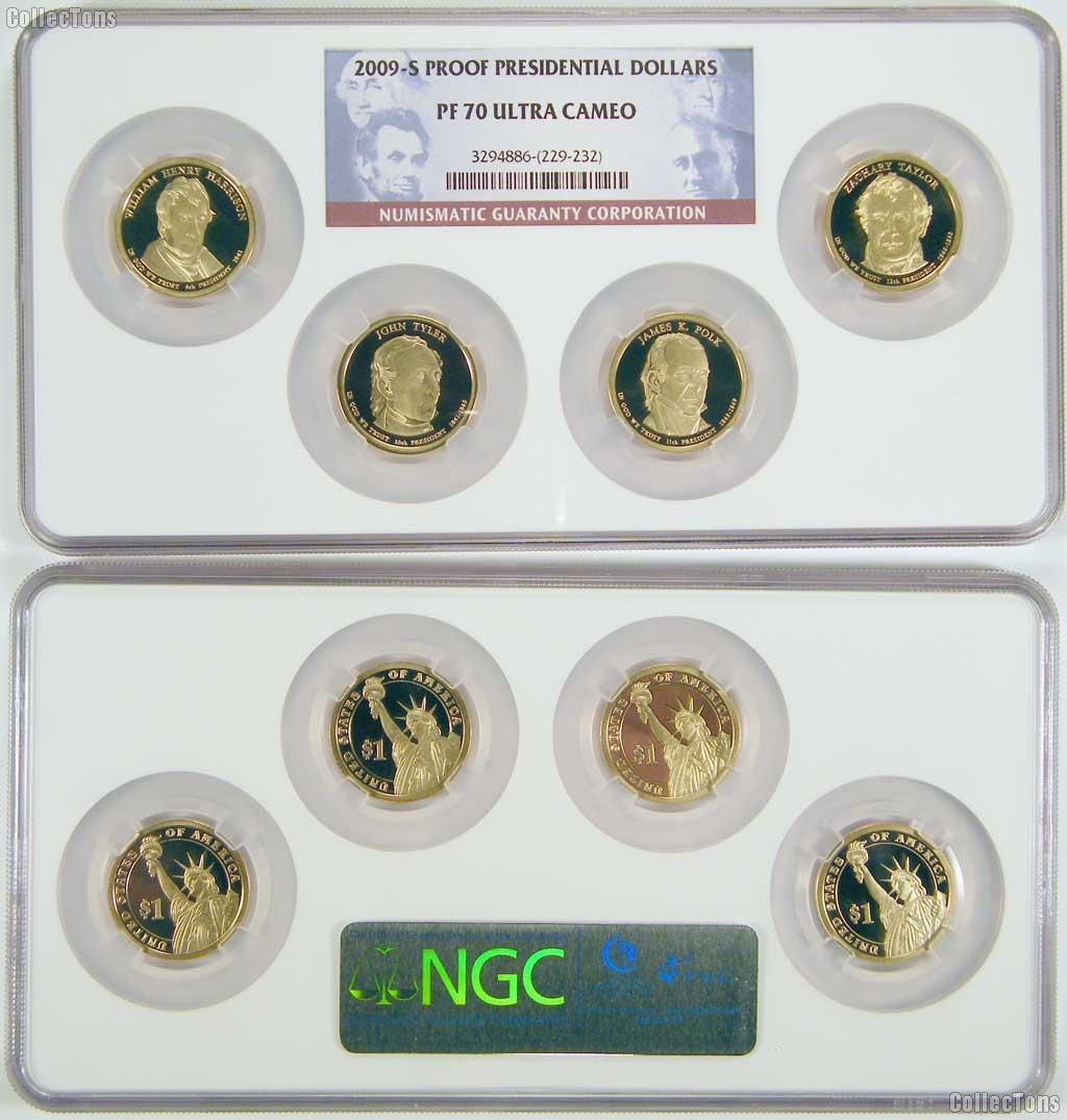 2009-S Proof Presidential Dollar Complete 4-Coin Set in NGC PF 70 Ultra Cameo Multi-Slab Holder
