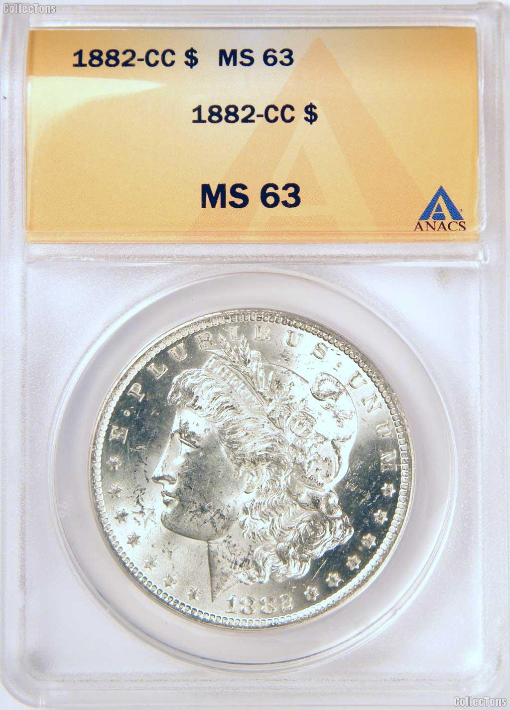 1882-CC Morgan Silver Dollars in ANACS MS 63