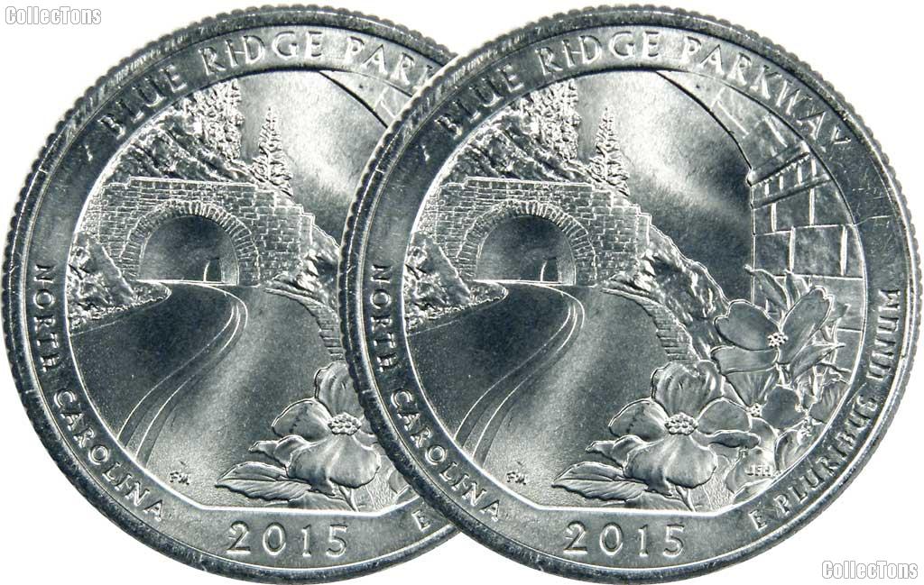 2015 P & D North Carolina Blue Ridge Parkway National Park Quarters Bank Wrapped Roll 80 Coins GEM BU