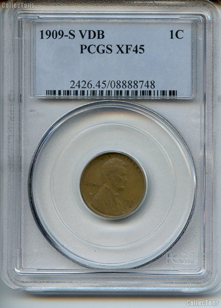 1909-S VDB Lincoln Wheat Cent KEY DATE in PCGS XF 45