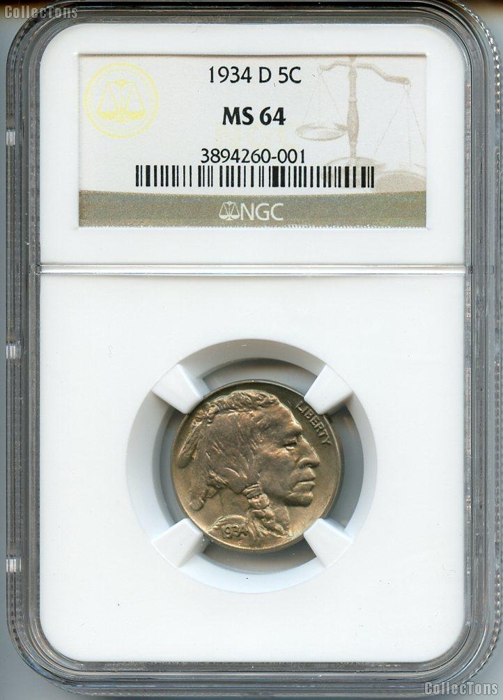 1934-D Buffalo Nickel in NGC MS 64
