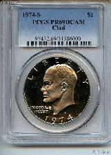 1974-S Eisenhower Clad PROOF Dollar in PCGS PR 69 DCAM