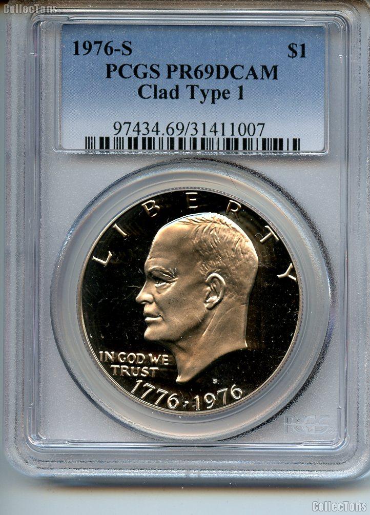 1976-S Eisenhower BICENTENNIAL Clad PROOF Dollar Type 1 in PCGS PR 69 DCAM