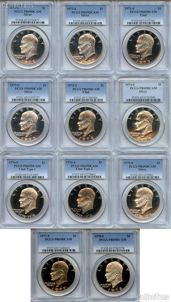 Eisenhower "Ike" PROOF Dollar Complete 11 Coin Set in PCGS PR 69 DCAM