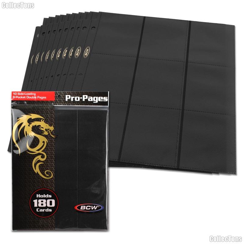 18-Pocket Side Loading Pro Pages Black by BCW Pack of 10