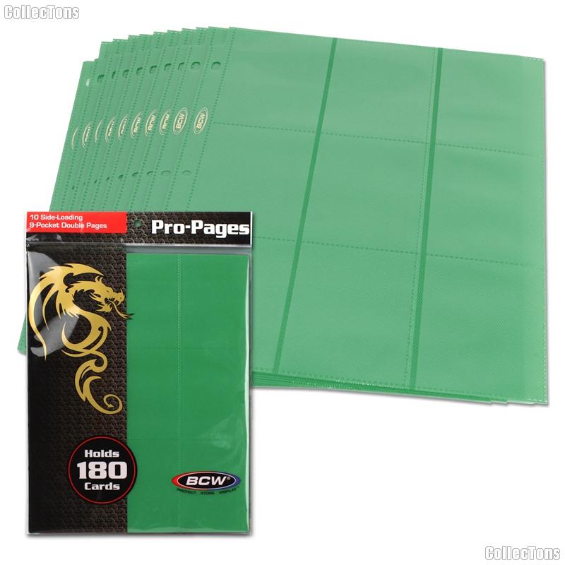 18-Pocket Side Loading Pro Pages Green by BCW Pack of 10