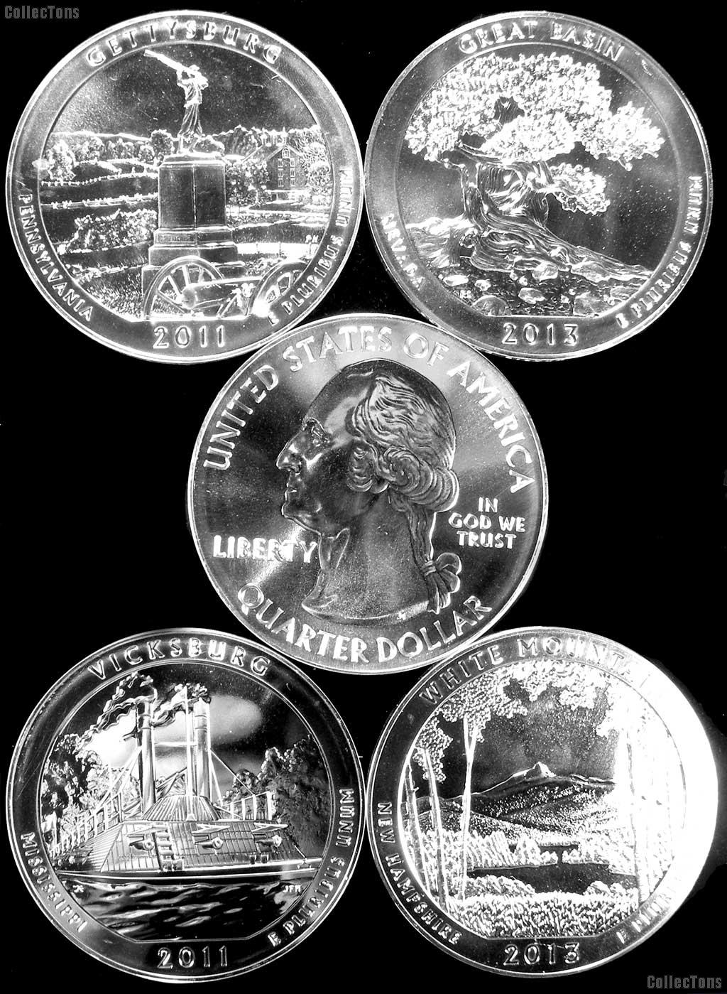 5 Oz Silver National Park ATB Coins - Mixed Dates