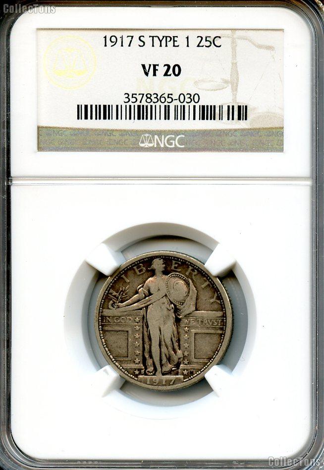 1917-S Standing Liberty Silver Quarter Type 1 in NGC VF 20