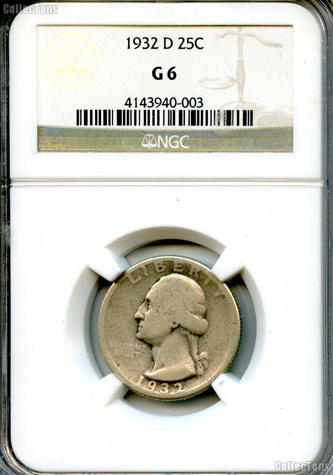 1932-D Washington Silver Quarter KEY DATE in NGC G 6