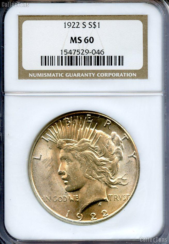 1922-S Peace Silver Dollar in NGC MS 60