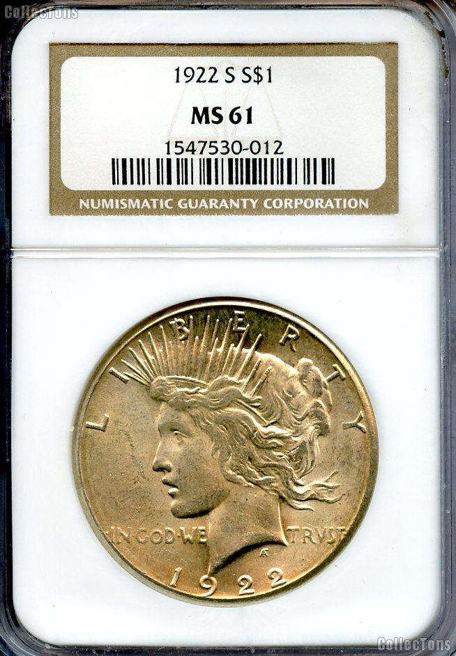 1922-S Peace Silver Dollar in NGC MS 61
