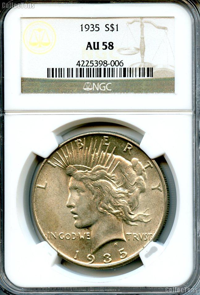 1935 Peace Silver Dollar in NGC AU 58