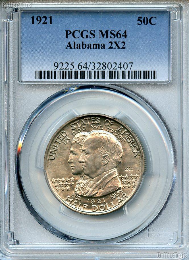1921 Alabama Centennial 2x2 Silver Commemorative Half Dollar in PCGS MS 64