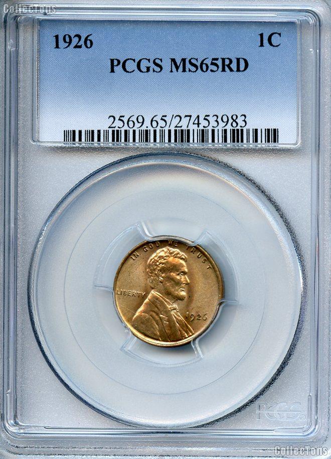 1926 Lincoln Wheat Cent in PCGS MS 65 RD