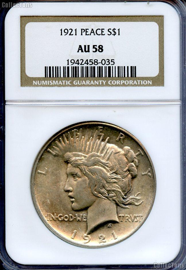 1921 Peace Silver Dollar KEY DATE in NGC AU 58